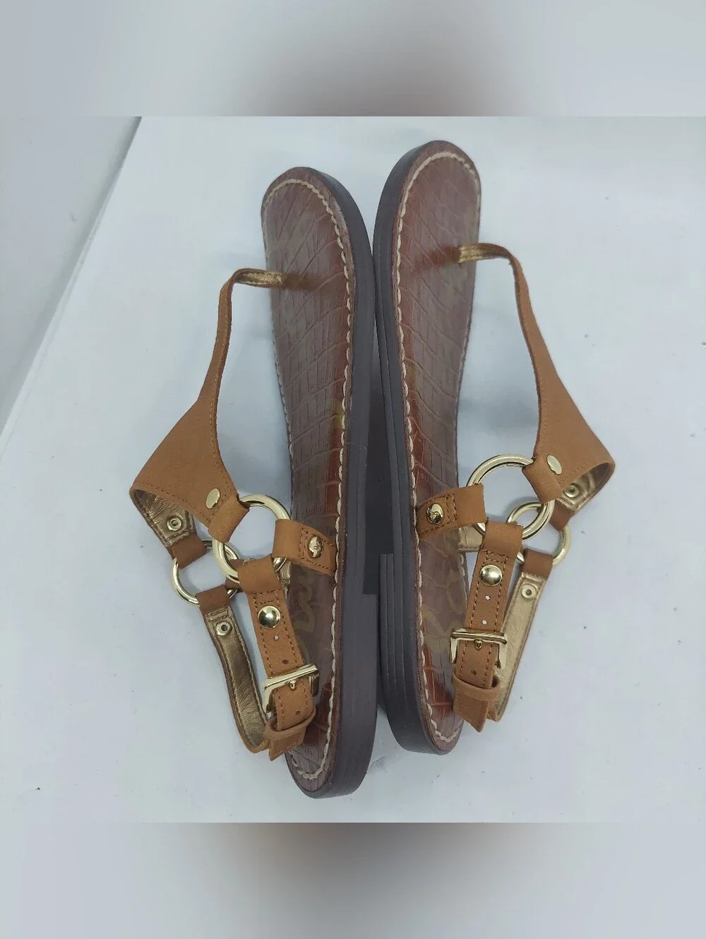 Sam Edelman Greta Sandals Brown Leather Thong Slingback Flats Womens Size 5.5M